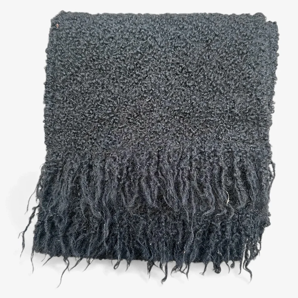 Irish Handcrafted Wool Blend Textured Black Scarf 60% Wool
